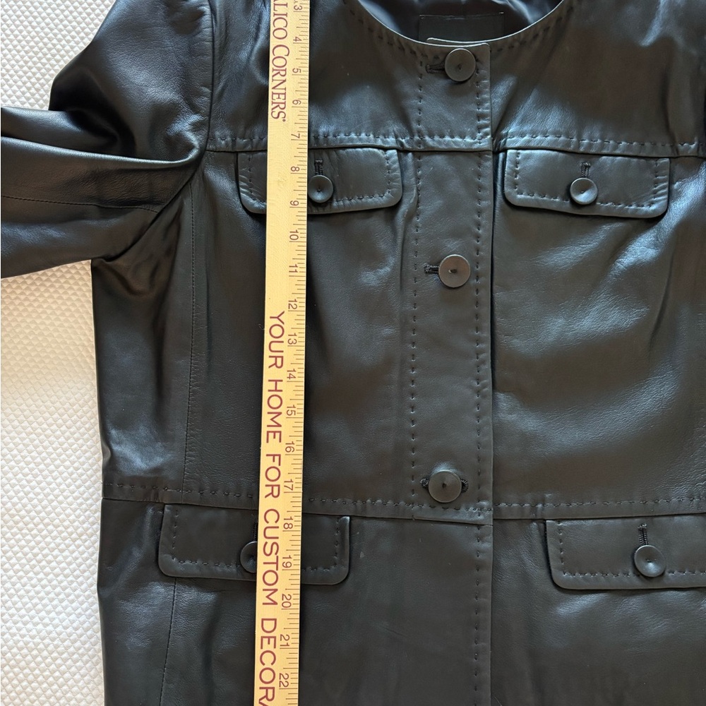 Talbots Black Leather Round-Neck Button Jacket - image 10